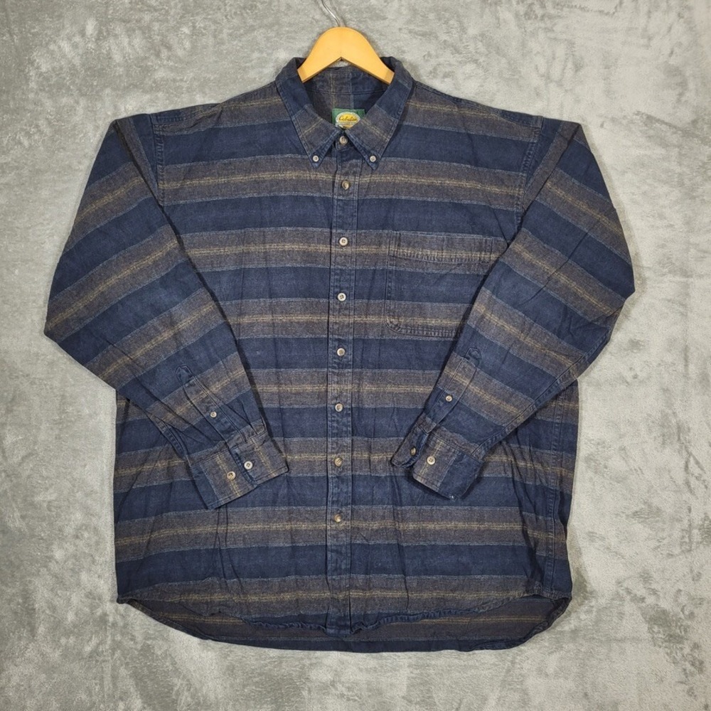 Cabelas Shirt Mens 2XLT Flannel Button Front Blue Striped XXL Tall